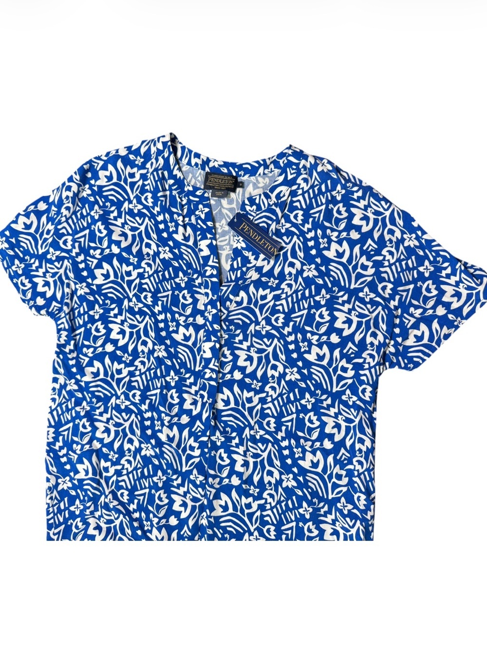 Pendleton Tala Floral Dress NWT Blue White Rayon Shift Dress Size Small - Picture 11 of 11